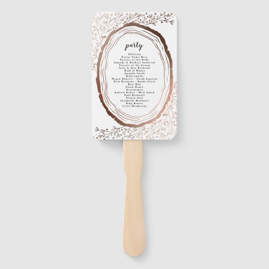 Rustiek houten plak koper bruiloft ceremonie progr handwaaier (Achterkant)