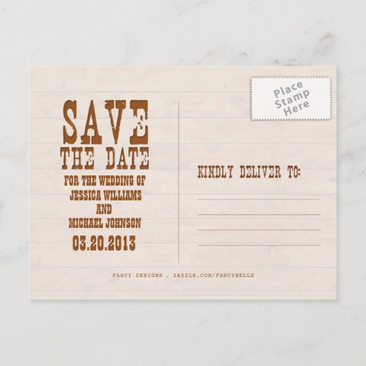 Rustiek Houten Save the Date Aankondigingskaart (Achterkant)