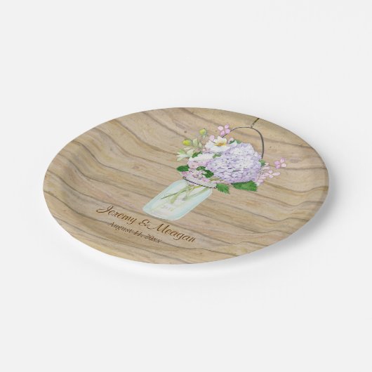 Rustiek Houten Schuur Hek Hydrangea Mason Jar Papieren Bordje (Gekanteld)