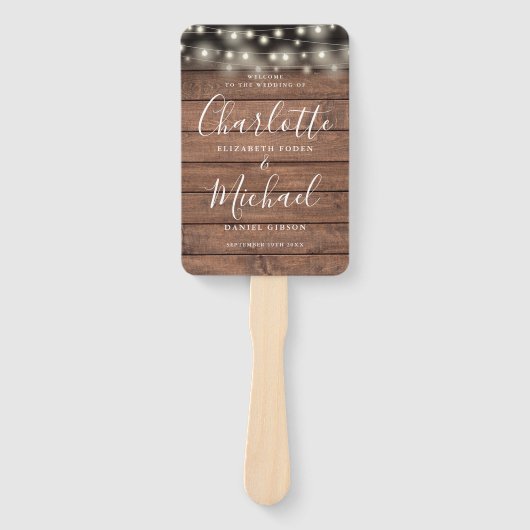Rustiek Houten Strijklichten Script Huwelijksprogr Handwaaier (Voorkant)