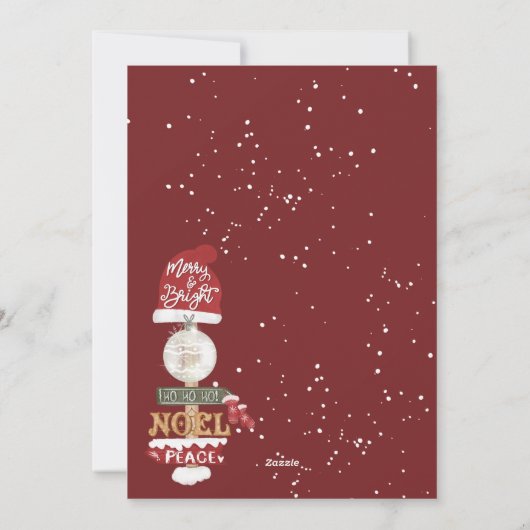 Rustiek houten teken script kerst 5 foto's feestdagenkaart (Achterkant)