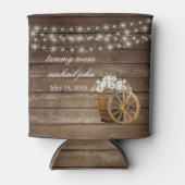 Rustiek houten vat met witte bloemen blikjeskoeler (Voorkant)