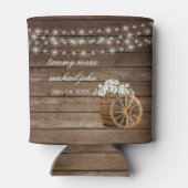 Rustiek houten vat met witte bloemen blikjeskoeler (Achterkant)