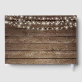 Rustiek houten vat met witte bloemen gastenboek (Achterkant)