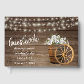 Rustiek houten vat met witte bloemen gastenboek (Voorkant)