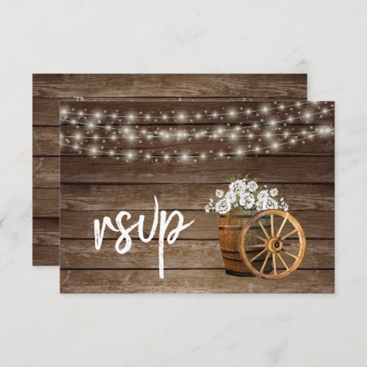 Rustiek houten vat met witte bloemen - RSVP (Voorkant / Achterkant)