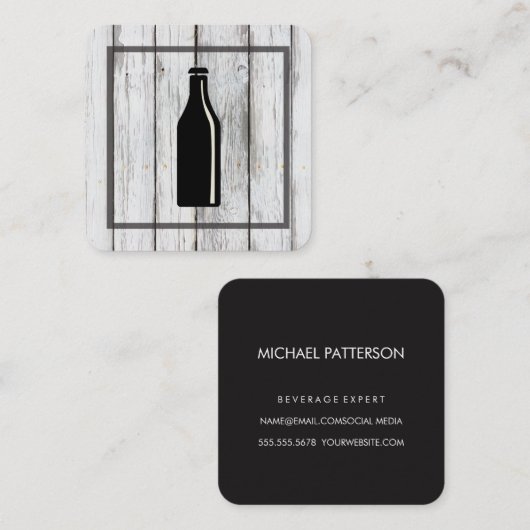 Rustiek houten vierkant element | Bierpictogram Vierkante Visitekaartje (Voorkant / Achterkant)