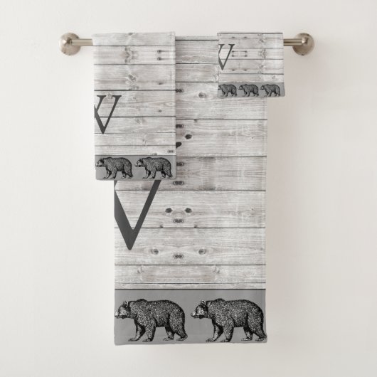 Rustiek Houten Wandelend Beer Monogram Bad Handdoek (Insitu)