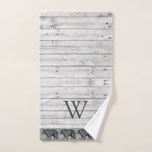 Rustiek Houten Wandelend Beer Monogram Bad Handdoek (Handdoek)