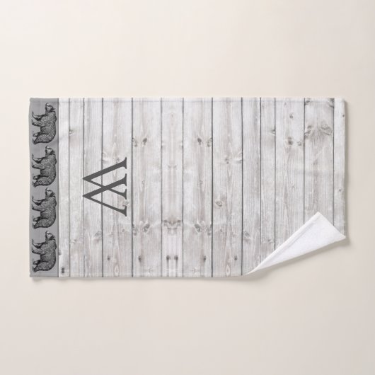 Rustiek Houten Wandelend Beer Monogram Bad Handdoek (Handdoek)