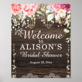 Rustiek houten welkomstbord voor bruidsdouche met  poster