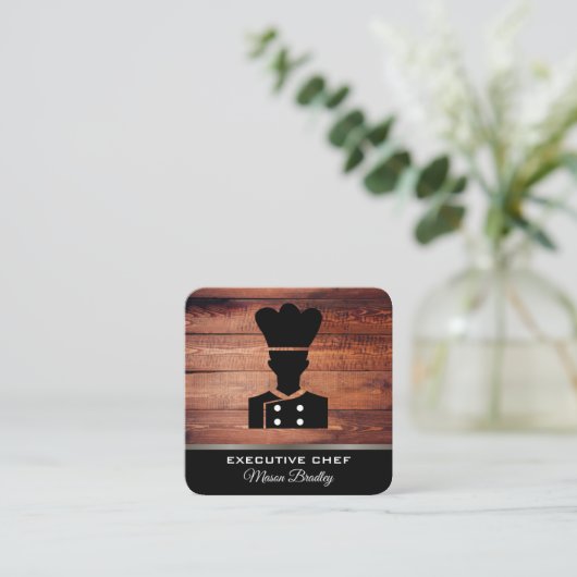 rustiek houtgereedschap | grillmeester | chef vierkante visitekaartje (Staand voorkant)