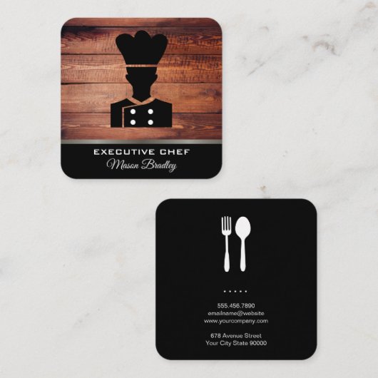 rustiek houtgereedschap | grillmeester | chef vierkante visitekaartje (Voorkant / Achterkant)