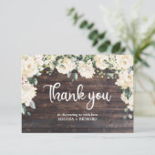 Rustiek houtgroen witte rozen bloemenmolen baby bedankkaart (Staand voorkant)