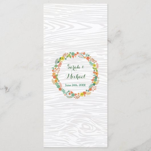 Rustiek Houtkorrel Bloemen Krans Trouwmenu Menu (Achterkant)