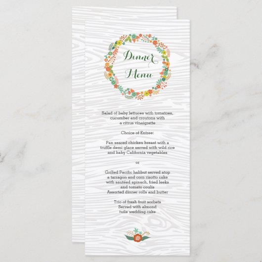 Rustiek Houtkorrel Bloemen Krans Trouwmenu Menu (Voorkant / Achterkant)