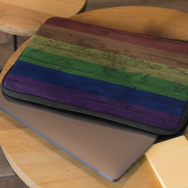 Rustiek Houtkorrel Gay Pride Regenboog Vlag Laptop Sleeve