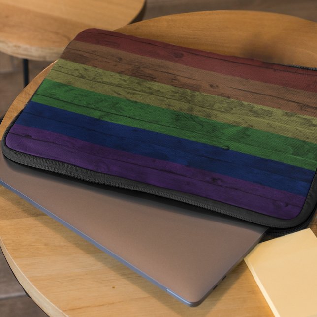Rustiek Houtkorrel Gay Pride Regenboog Vlag Laptop Sleeve (Creator heeft geüpload)