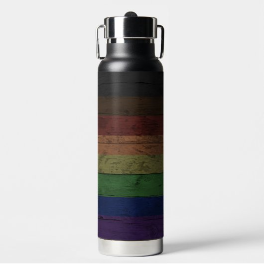 Rustiek Houtkorrel Philadelphia Pride Rainbow Flag Waterfles (Voorkant)