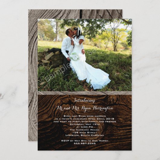 Rustiek Houtkorrel Privé Huwelijksfoto Uitnodiging (Voorkant / Achterkant)