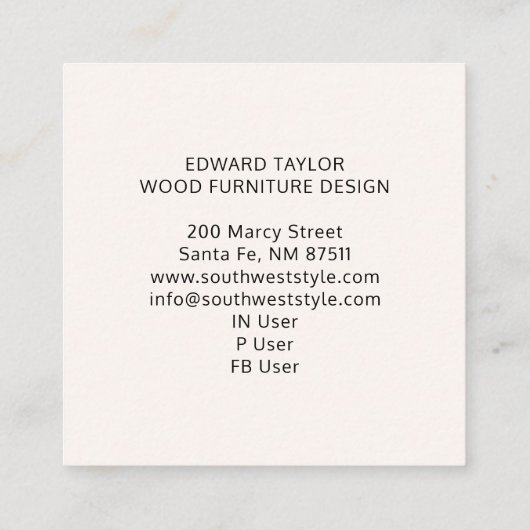 rustiek houtnerfhout vierkante visitekaartje (Achterkant)