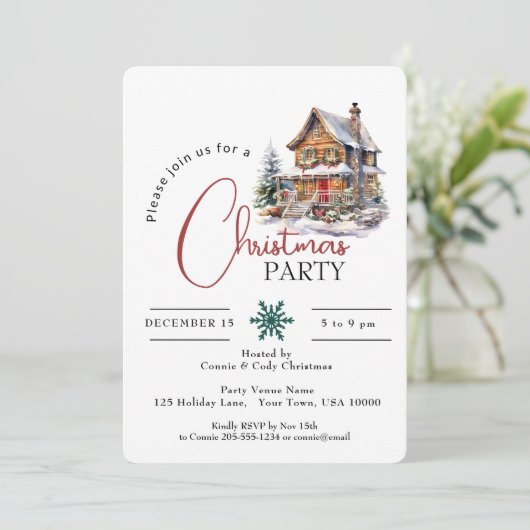 RUSTIEK HUIS IN SNEEUW, KERSTFEEST KAART (Staand voorkant)