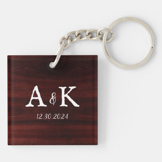 Rustiek Huwelijk Schrift Koppels Monogram Sleutelhanger (Achterkant)