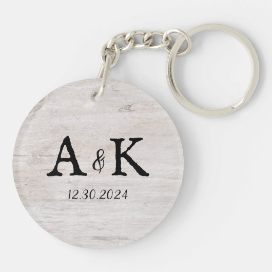 Rustiek Huwelijk Schrift Koppels Monogram Sleutelhanger (Achterkant)