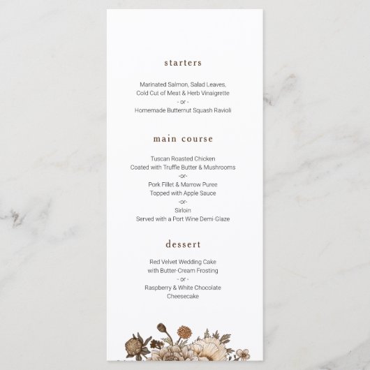 Rustiek huwelijksmenu, boho menu (Voorkant)