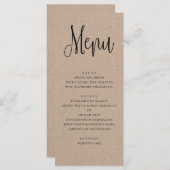 Rustiek huwelijksmenu. Modern kraft dinermenu Menu (Voorkant / Achterkant)