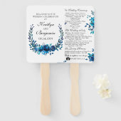 Rustiek huwelijksprogramma Fan Blue Waterverf Flow Handwaaier (Voorkant en achterkant)