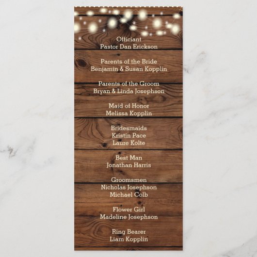 Rustiek huwelijksprogramma, huwelijksprogramma, ru programmakaart (Achterkant)