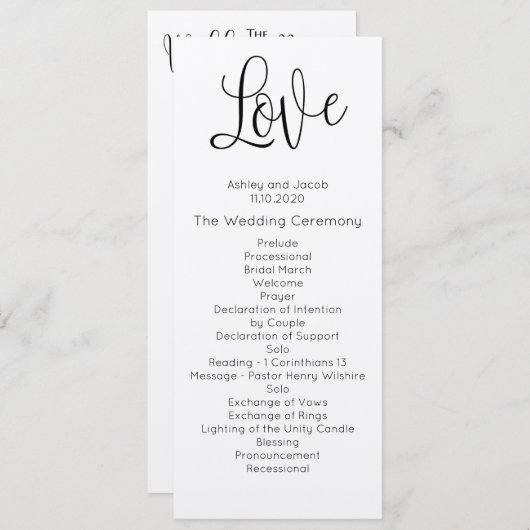 Rustiek huwelijksprogramma. Liefs. Kraft-ceremonie Programmakaart (Voorkant / Achterkant)