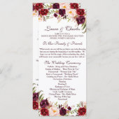 Rustiek huwelijksprogramma Marsala Waterverf Flowe Programmakaart (Voorkant / Achterkant)