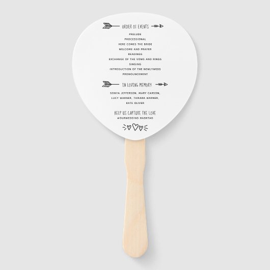 Rustiek huwelijksprogramma Orde der Gebeurtenissen Handwaaier (Achterkant)