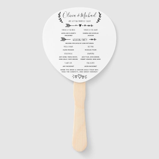 Rustiek huwelijksprogramma Orde der Gebeurtenissen Handwaaier (Voorkant)