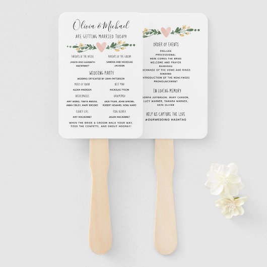 Rustiek huwelijksprogramma Orde der Gebeurtenissen Handwaaier (Voorkant en achterkant)