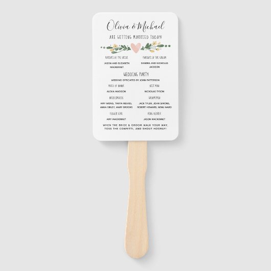 Rustiek huwelijksprogramma Orde der Gebeurtenissen Handwaaier (Voorkant)