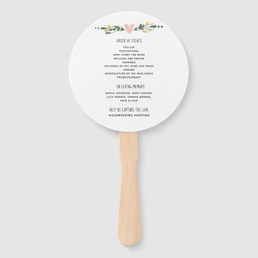 Rustiek huwelijksprogramma Orde der Gebeurtenissen Handwaaier (Achterkant)