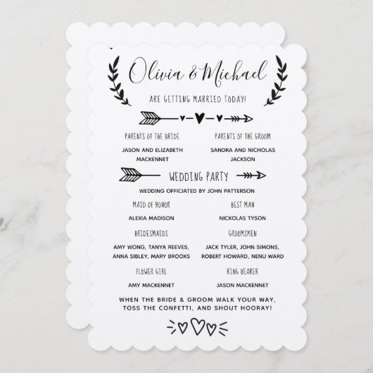 Rustiek huwelijksprogramma Orde der Gebeurtenissen Kaart (Voorkant / Achterkant)