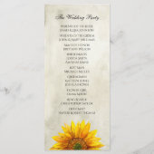 Rustiek huwelijksprogramma. Zonnebloem ceremonie k Programmakaart (Achterkant)