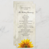 Rustiek huwelijksprogramma. Zonnebloem ceremonie k Programmakaart (Voorkant / Achterkant)