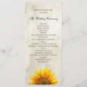 Rustiek huwelijksprogramma. Zonnebloem ceremonie k Programmakaart (Voorkant)