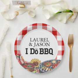 Rustiek Ik Doe BBQ Paar Douche Party Gingham Papieren Bordje