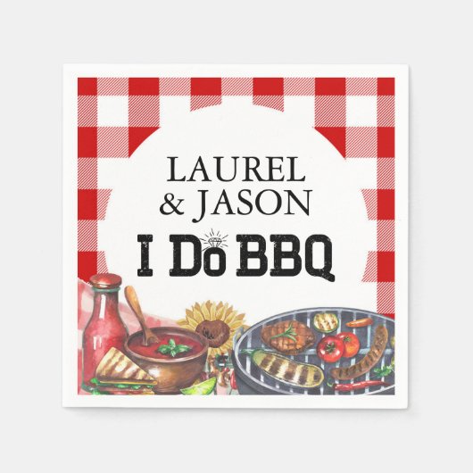 Rustiek Ik Doe BBQ Zonnebloem Verlovingsfeest Servet (Voorkant)