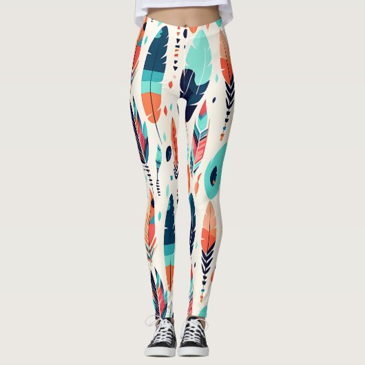 Rustiek Ikat-bladpatroon Leggings (Voorkant)