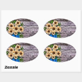 Rustiek impressionisme blauwe vaas gele daisy ovale sticker (Vel)