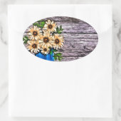 Rustiek impressionisme blauwe vaas gele daisy ovale sticker (Tas)