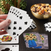 Rustiek impressionisme blauwe vaas gele daisy pokerkaarten (Insitu)
