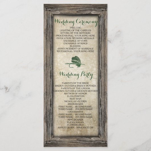 Rustiek ingelijst Gevist lokken bruiloft programma Programmakaart (Achterkant)